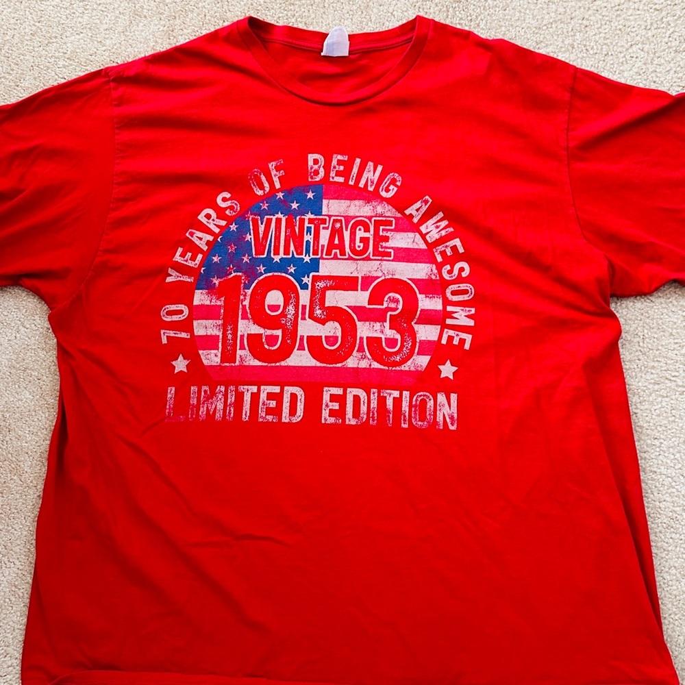 👕Three for $18 T-Shirt Sale Port and Company Red Vintage 1953 Tee
